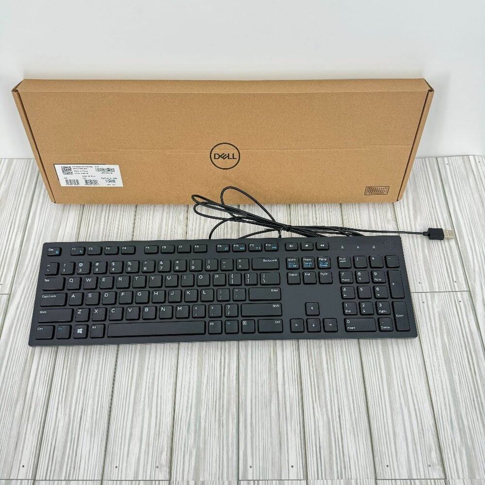 Dell black wired keyboard USB KB216-BK-US slim Qwerty quiet 104 keys NEW